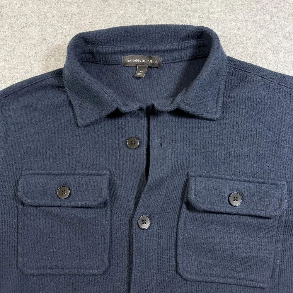 Banana Republic CPO Shirt Jacket Mens M Navy Cotton Elbow Patches Button Cuffs